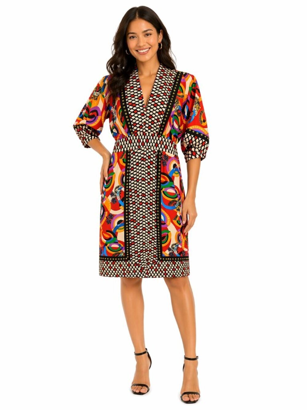 Single Multicolor Print Empire Waist Silk Dress